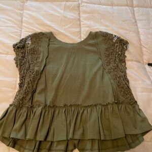 Anthropologie Olive Green Lace Accent Blouse